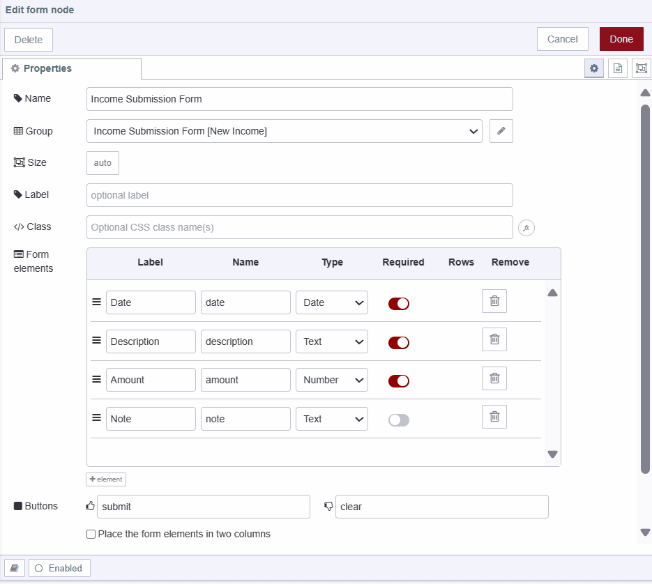 Screenshot displaying Income submission ui-form's configuration "Screenshot displaying Income submission ui-form's configuration"